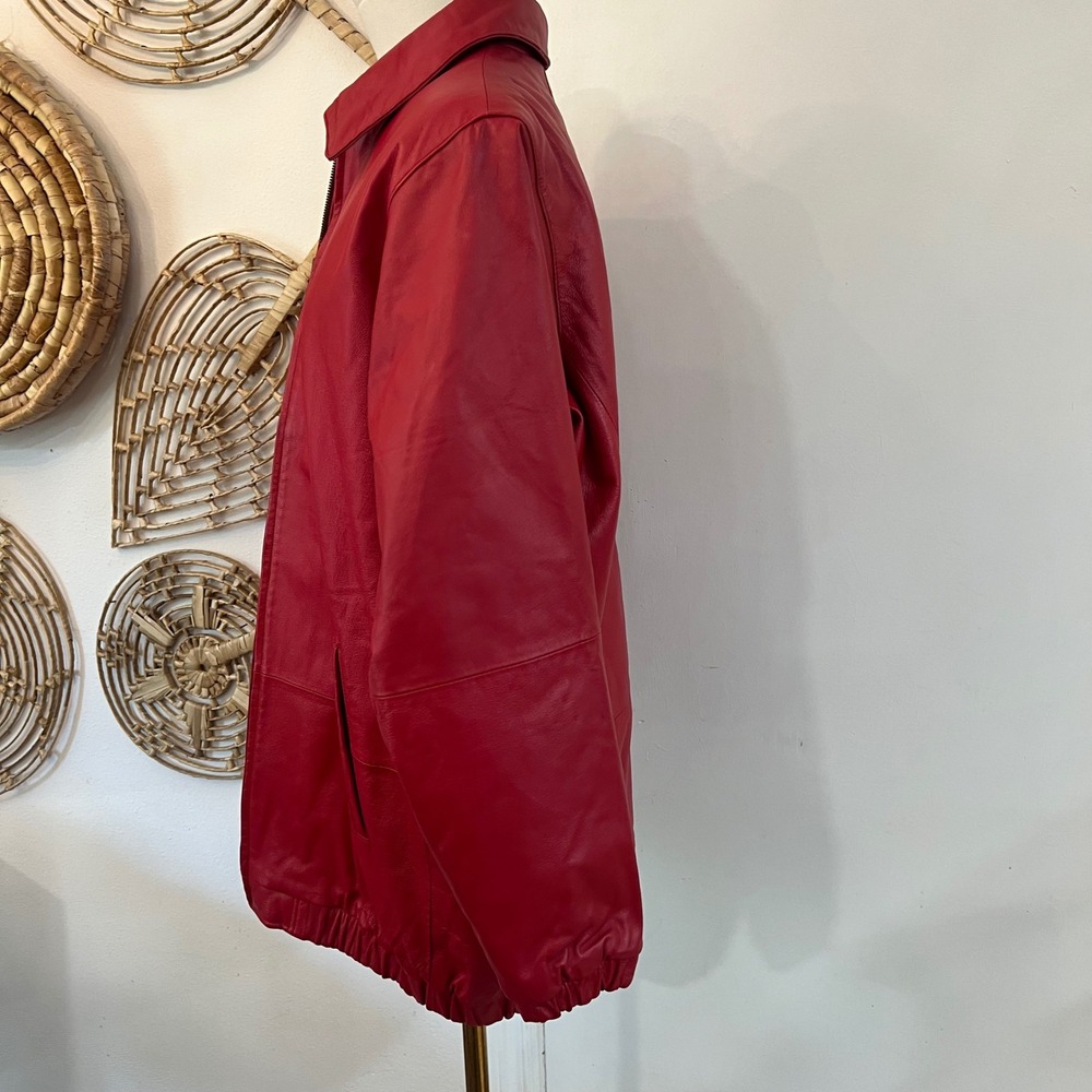 Vintage Venezia Red Leather Zip Up Bomber Jacket Oversized 90s Plus Size 16W - Picture 12 of 13